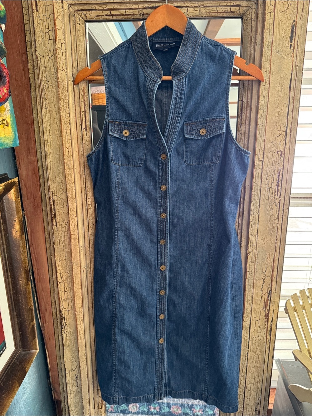 Jones New York Sleeveless Dark Blue Denim Shift Dress